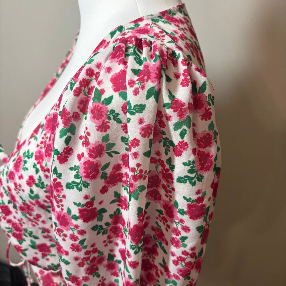 For Love & Lemons Petal Floral Tie Front Crop Top Small - Picture 7 of 9